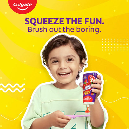 Colgate Kids Toothpaste in a Fun Squeezy Bottle, Strawberry Flavor Gel Tooth Paste, Easy-Grip & Makes Brushing Fun, Cavity Protection, Safe for Kids, Paraben/Gluten-Free, Vegan, Age 2-6yrs, 100ml