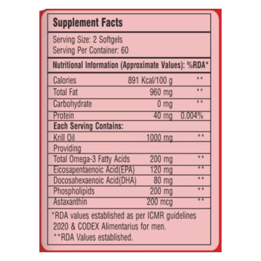 Supplement facts label for a product with nutritional information on a white background