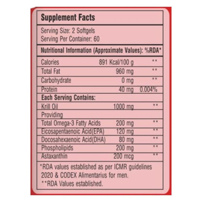 Supplement facts label for a product with nutritional information on a white background