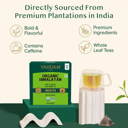VAHDAM Organic Himalayan Green Tea | 15 Tea Bags | Weight Loss, Stress Relief, Antioxidant-Rich, Low Caffeine | Iced or Hot Brew | Non GMO, Gluten-Free, Naturally High Grown