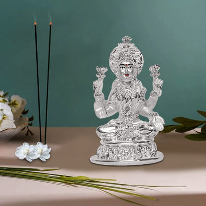 Lakshmi Idol for Home Decor 999 Silver Plated Sculpture of Maa Lakshmi Figurine Idol for Home, Office, Temple and Table Decoration Religious Idol for Pooja, Gift (5.7 CM X 6 CM)