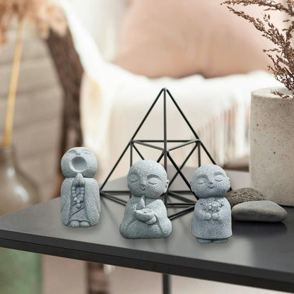 Street27® 3pcs Japanese Monk Statue Praying Zen Sandstone Mini Baby Buddha Idol Figurine for Wealth Good Luck Bosatsu Feng Shui Home Décor Showpiece for Fish Tank Aquarium Office Desk Car Decoration
