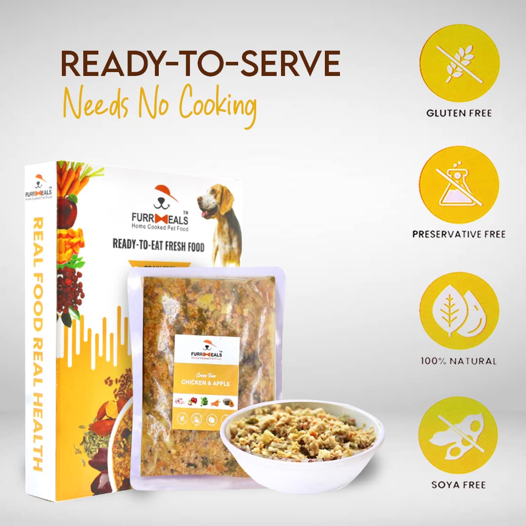 FurrMeals Wet Dog Food | Chicken and Apple | Grain Free | Pack of 1 x 300g | All Breed | Preservative Free | Ready-to-Eat Fresh Dog Food,All Life Stages
