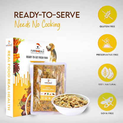 FurrMeals Wet Dog Food | Chicken and Apple | Grain Free | Pack of 1 x 300g | All Breed | Preservative Free | Ready-to-Eat Fresh Dog Food,All Life Stages