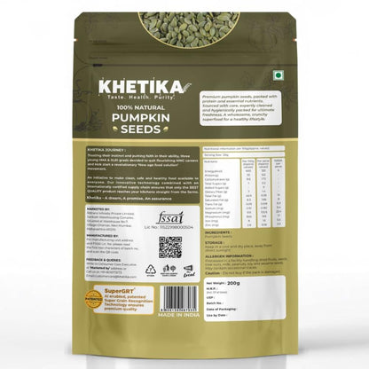 Khetika Pumpkin Seeds I AAA Grade I Raw & Unroasted Pumpkin Seed I Seeds For Eating I Rich in Protein, Dietary Fibre, Omega -3, Magnesium, Zinc