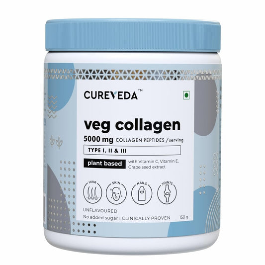 Cureveda veg collagen supplement container on a white background