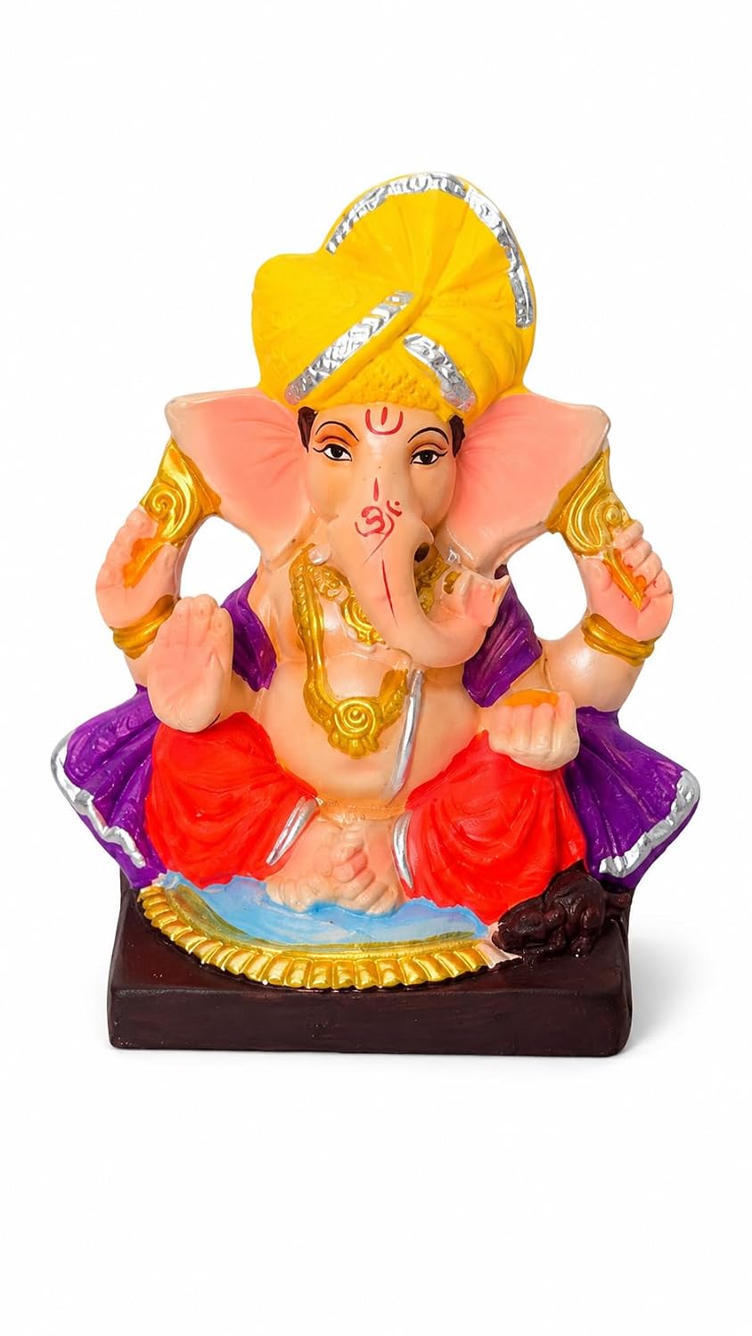 DORAYA EARTH CREATION Clay Ganpati Murti Handmade Eco-Friendly Multicolour Ganesh Idol for Home Temple, Ghar Pooja, Ganesh Chaturthi Decoration, Office Desk & Festive Gift | 6.5 Inch (6.5INCH-1)