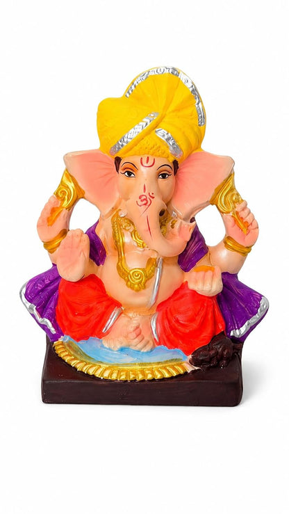 DORAYA EARTH CREATION Clay Ganpati Murti Handmade Eco-Friendly Multicolour Ganesh Idol for Home Temple, Ghar Pooja, Ganesh Chaturthi Decoration, Office Desk & Festive Gift | 6.5 Inch (6.5INCH-1)