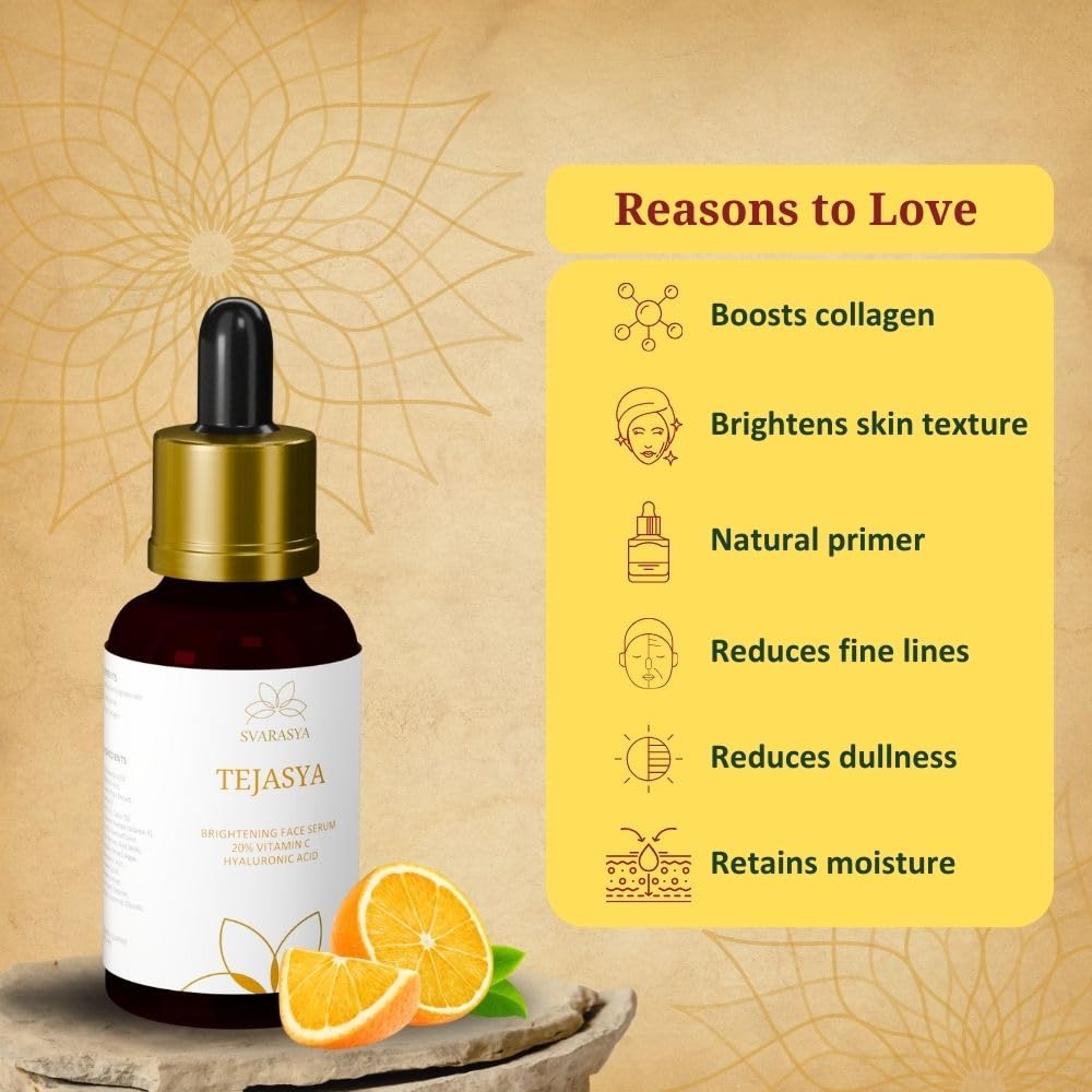 Svarasya Tejasya 20% Vitamin C & Hyaluronic Acid Face Serum, Anti-pigmentation for Men & Women | 30ml