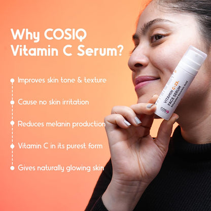 Cos-IQ 23% Vitamin C Face Serum for Glowing Skin 30ml| Advanced Molecular Skincare Technology | Highly Stable, Non Irritating, Non Sticky| Brightening & Hydrating Formula For Men & Women