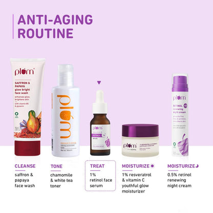 Plum 1% Retinol Advanced Anti Aging Night Face Serum with Bakuchiol | Boosts Collagen, Reduces Fine Lines & Wrinkles | Retinol Serum for Face | for Women & Men | Suits All Skin Types | 20ml