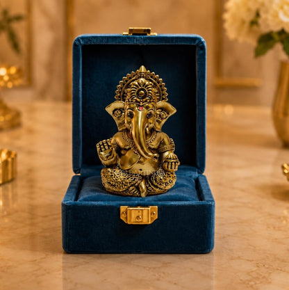 Gold Art India Lord Ganesha Idol with Premium Velvet Gift Box | Decorative Ganpati Murti for Home Temple, Office Desk, Car Dashboard & Spiritual Gifting