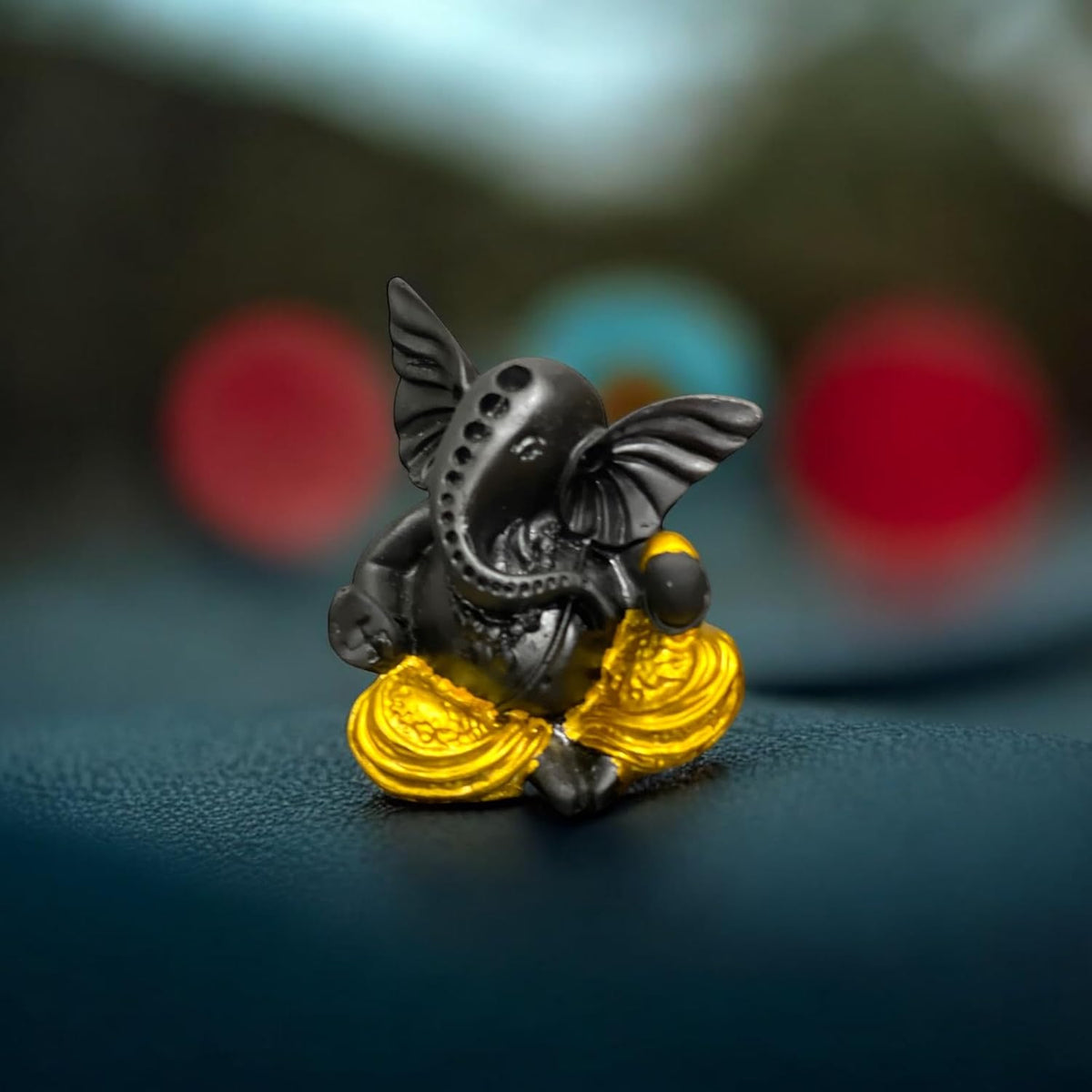 Lord Ganesha Idol for Car Dashboard | Composite Marble Ganesh | Available in White, Golden & Black | Small Sitting Ganpati Murti