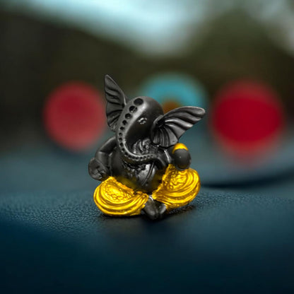Lord Ganesha Idol for Car Dashboard | Composite Marble Ganesh | Available in White, Golden & Black | Small Sitting Ganpati Murti