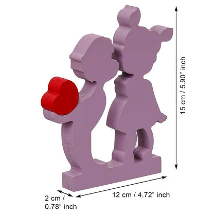 eCraftIndia Valentine Gift for Girlfriend Boyfriend | Wooden Boy Kissing Girl Love Heart Romantic Couple Showpiece | Valentine Day Gift for Husband Wife Him Her | Valentine Day Decoration Item