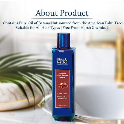 Blue Nectar Raw Batana Oil for Hair Growth Organic | 100% Pure Blend of Batana Hair Oil from Honduras for Thicker & Fuller Appearance (12 Herbs, 100 ml)