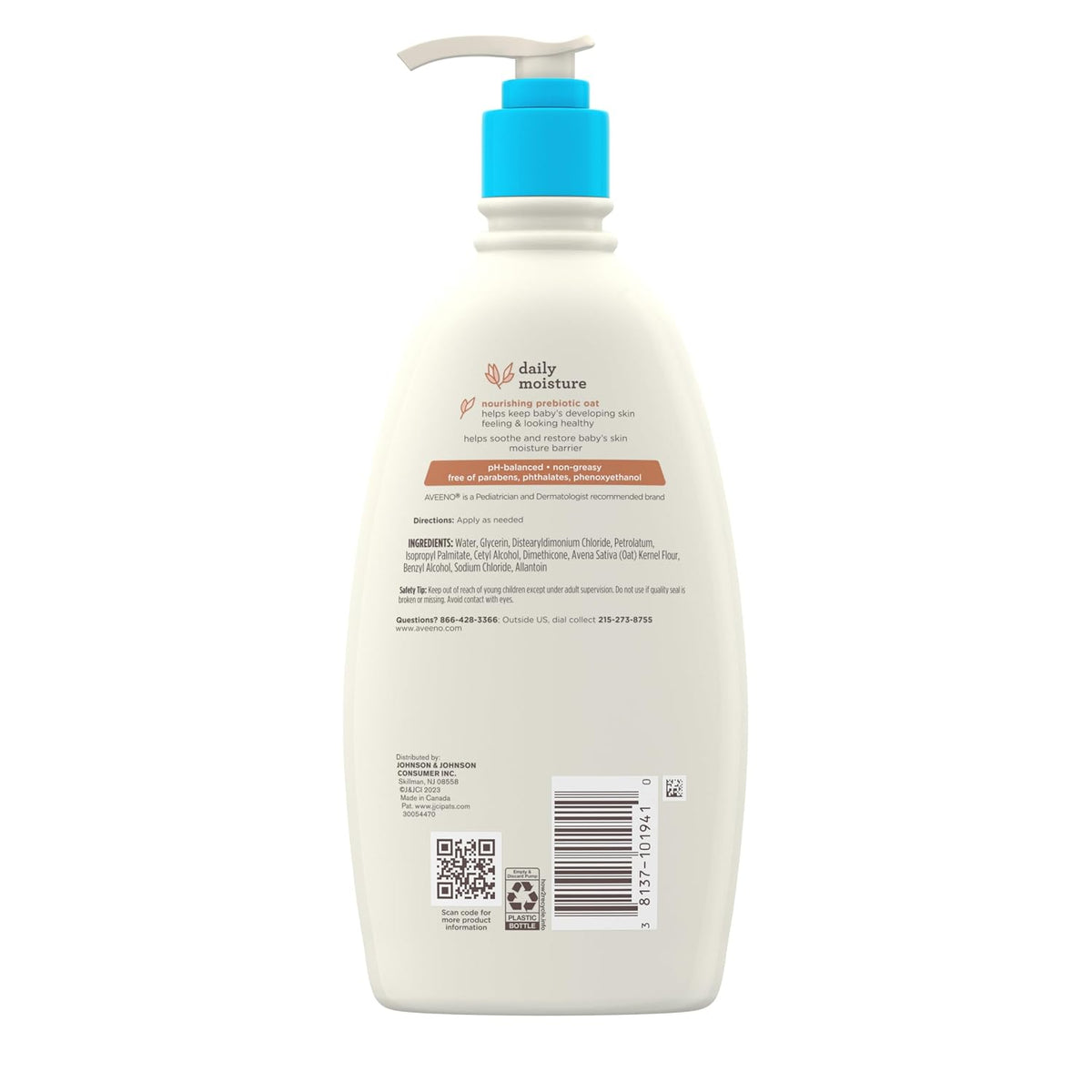 Aveeno Baby Daily Moisturizing Body Lotion | 24 Hour Protection for Sensitive Skin | Active Natural Oats Formula |Paraben Free, Fragrance Free | US Pediatrician Recommended, 532ml