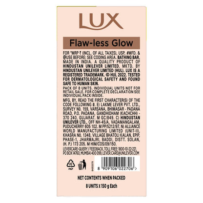 Lux Flaw-less Glow Bathing Soap infused with Vitamin C & E For Superior Glow Offer pack 150gx8