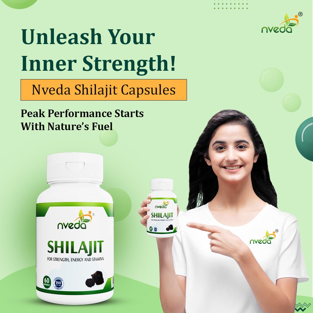 Nveda Shilajit Capsules, Ayurvedic Shilajit for Stamina & Strength, Shilajit original helps in boosting performance, energy & immunity 60 Capsules