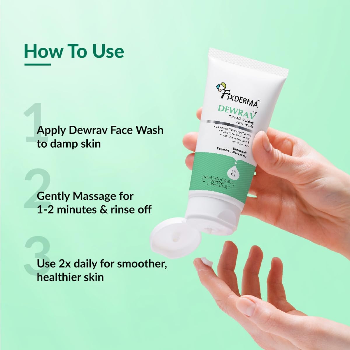Fixderma Dewrav 2% Niacinamide Pore Minimizing Face Wash with Ceramides & Cica Extract | Face Wash for Open Pores Tightening | Strengthens Skin Barrier & Brightens Skin | For Men & Women- 100ml
