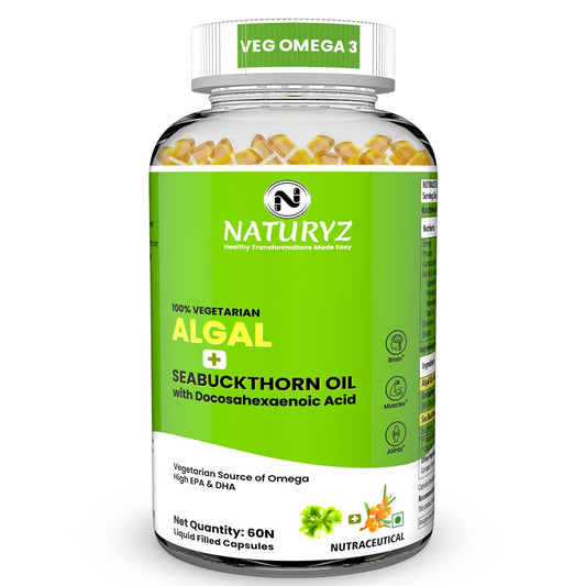 Naturyz algal and seabuckthorn oil supplement bottle on a white background