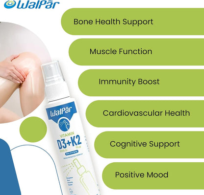 WALPAR Vitamin D3 & K2 Oral Spray (60 Doses) - 600 Iu Multivitamin Spray W/ Muskmelon Flavor - Easy Absorption Oral Vitamin D Liquid Supplement - Bone Health Support & Immune Spray For Adults - Liquid