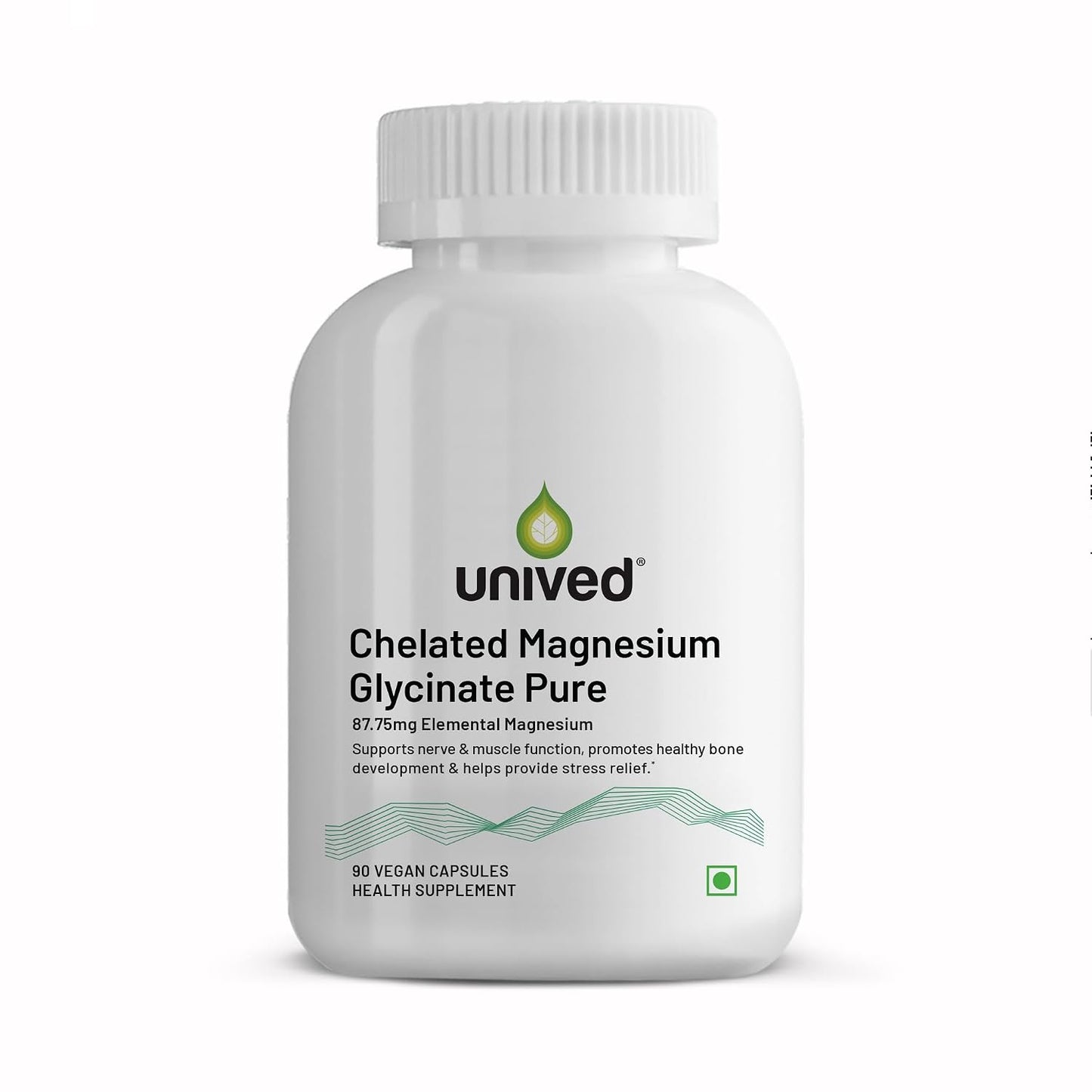 Unived Chelated Magnesium Glycinate Pure (non-buffered) | Fully Reacted Non-Buffered | High Absorption | Muscle Recovery, Sleep, Stress Support | Vegan | 90 Capsules