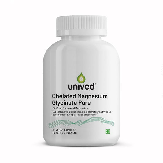 Unived Chelated Magnesium Glycinate Pure (non-buffered) | Fully Reacted Non-Buffered | High Absorption | Muscle Recovery, Sleep, Stress Support | Vegan | 90 Capsules