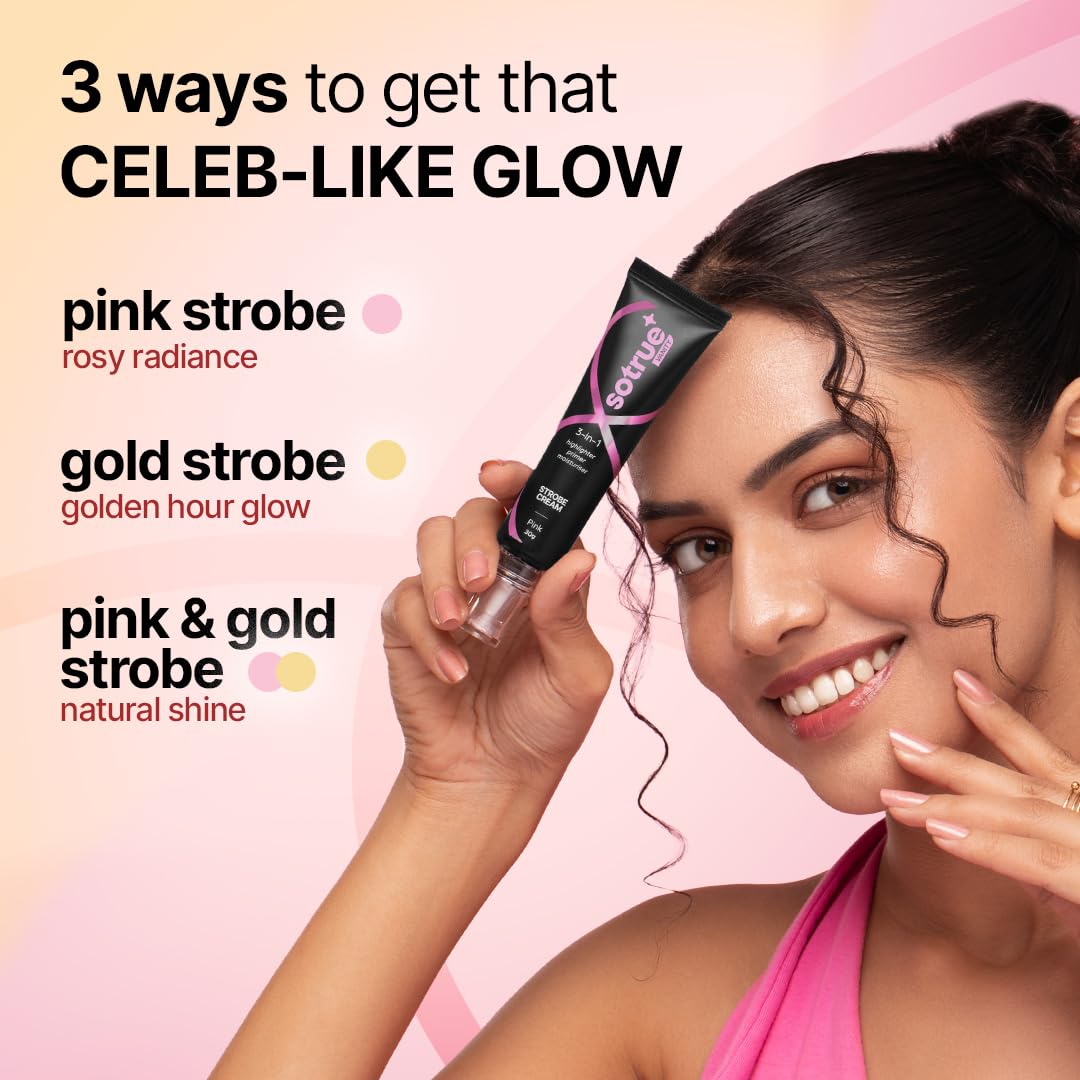 Sotrue Strobe Cream Combo Pack of 2, Gold and Pink - 30gm Each | Primer + Highlighter + Moisturizer | Intense Hydration | Flawless Radiant Dewy Skin | Illuminating & Glowing Makeup Base