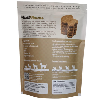TailTrums Dog Biscuits – Milk & Coconut Cookies with Calcium 750g | Healthy Dog Food | All Breeds |