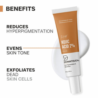 DERMATOUCH Kojic Acid 2% Cream | Non-greasy | For Pigmentation, Blemishes and Dark Spots reduction - 30G