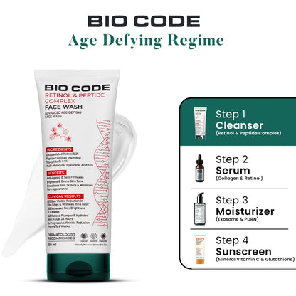 Bio Code 0.2% Encapsulated Retinol Anti-Ageing Face Wash (150ml) – with 0.5% Peptide Complex & 0.3% Multi-Molecular Hyaluronic Acid | AI-Enhanced & Dermatologist Recommended