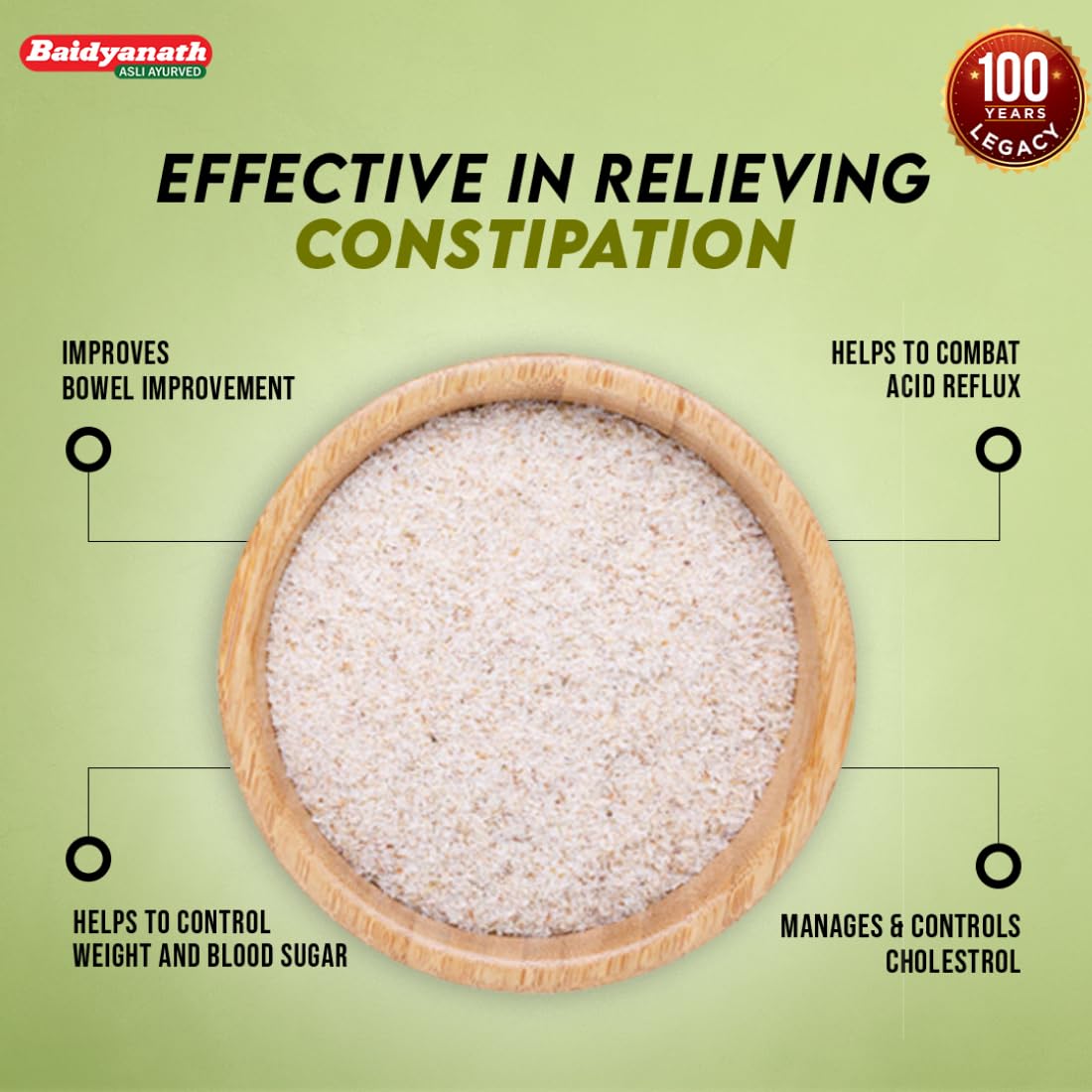 Baidyanath Isabgol - Psyllium Husk Powder - 100gm | Effectively Relieves Constipation | Fibre Supplement For Digestion