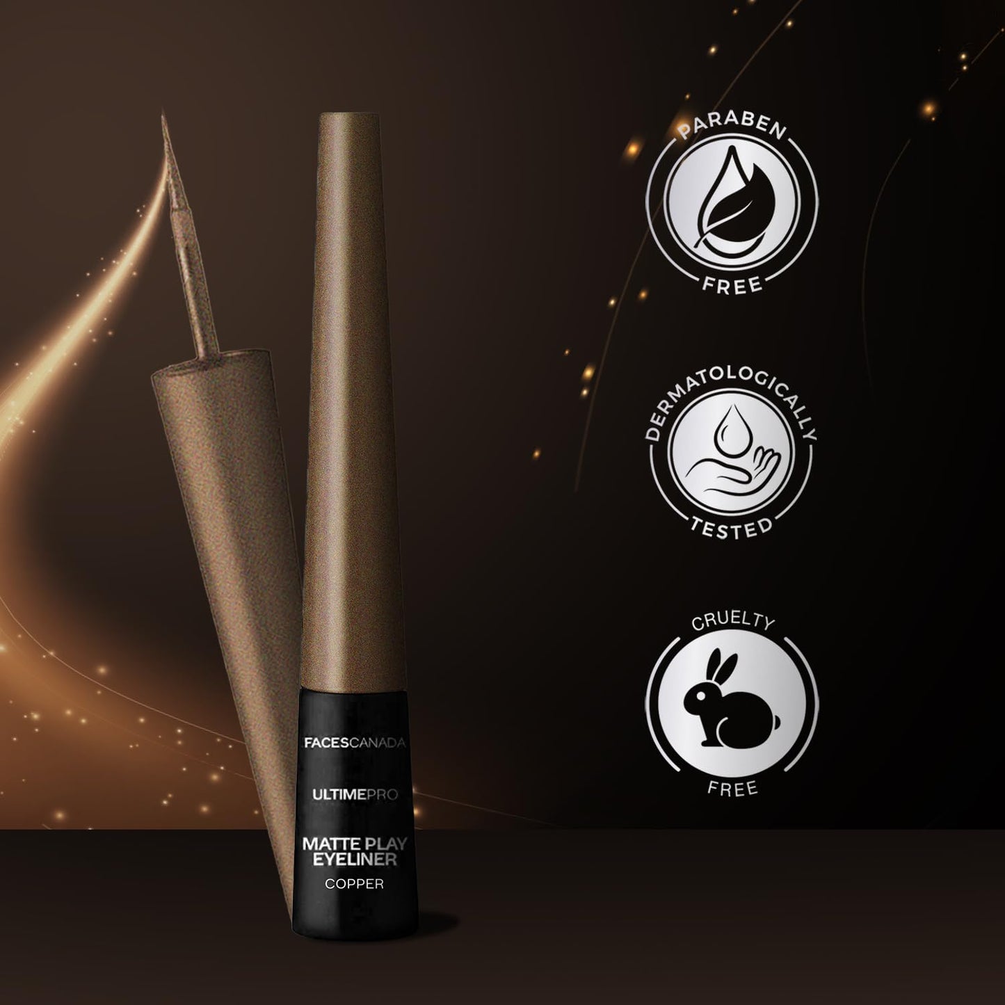 FACES CANADA Ultime Pro Matte Play Eyeliner - Copper, 2.5 ml | Quick Dry | Shimmer Finish | 24 Hr Long Lasting Formula | Precise Felt Tip | Highly Pigmented | Waterproof, Smudgeproof & Sweatproof