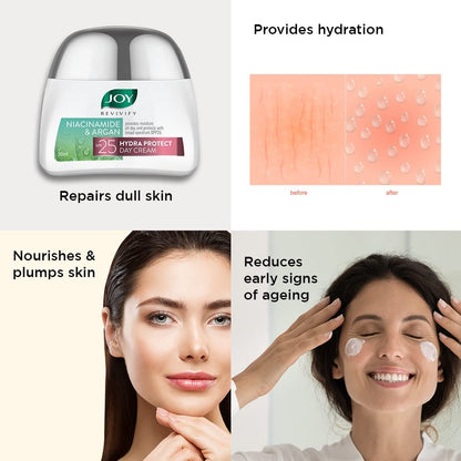 Joy Revivify Niacinamide & Argan Hydra Protect Day Cream SPF 25 |Face Moisturizer | Antioxidants & Multivitamins | UV Protection | Red Raspberry & Grapeseed |Aloe Vera Extracts – 50 ml