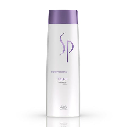 SP Repair Shampoo bottle with purple cap on a white background