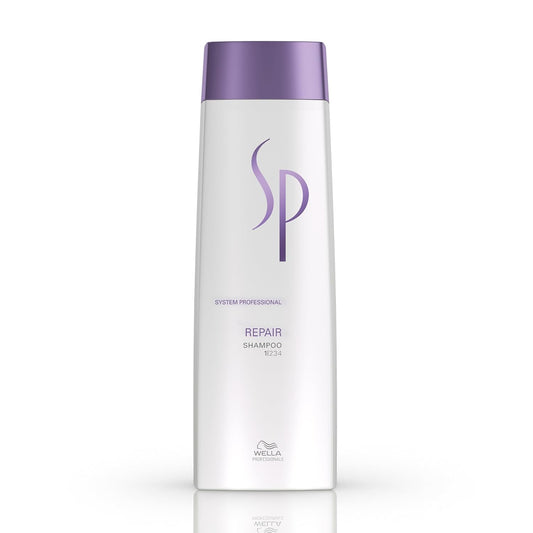 SP Repair Shampoo bottle with purple cap on a white background