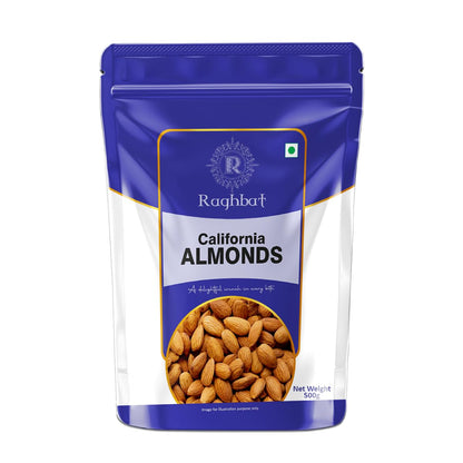 Raghbat California Almonds (500g) – Whole Raw Badam Giri | High Protein & Fibre | Gluten-Free & Non-GMO Dry Fruits