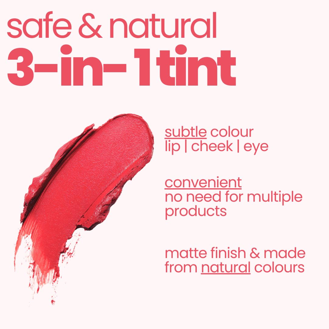 Red 3-in-1 tint with text on a white background