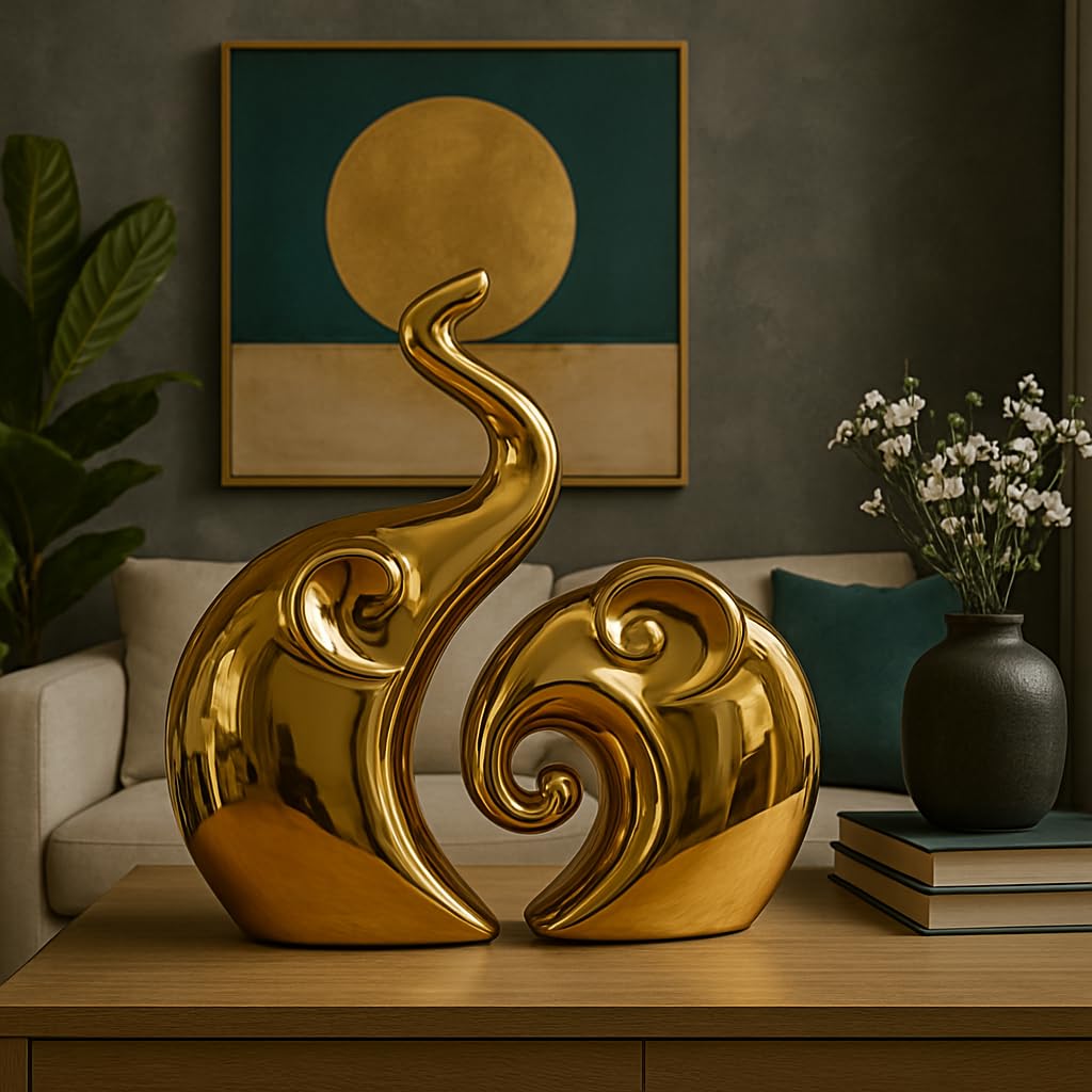 Home Decor Elephant Set | Ceramic Figurines - (Set of 2 Piece, Golden)
