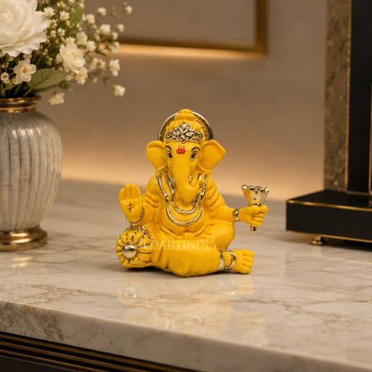 Gold Art India Ganesha Mango Terracotta Finish | for Car Dashboard | Gifting | Office Desk | Home Decor (2.9 inch)