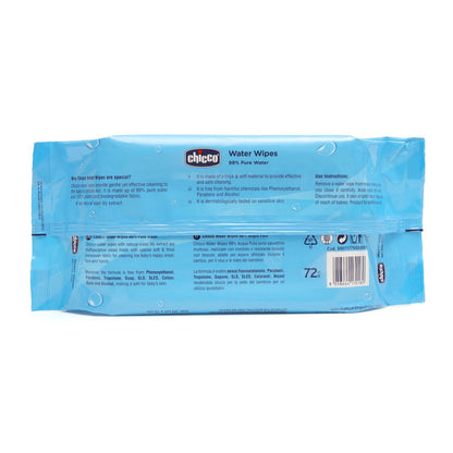 Chicco Water Wipes - 99% Pure Water Wipes 72 Pcs | 100% Plant Based | Free From Phenoxyethanol, Parabens & Alcohol