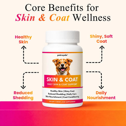 Petroyale Skin & Coat Chews for Dogs | Healthy Skin & Shiny Fur Supplement | Helps Reduce Shedding, Dry & Itchy Skin | Supports Immunity & Overall Wellness | 30 Soft Chews