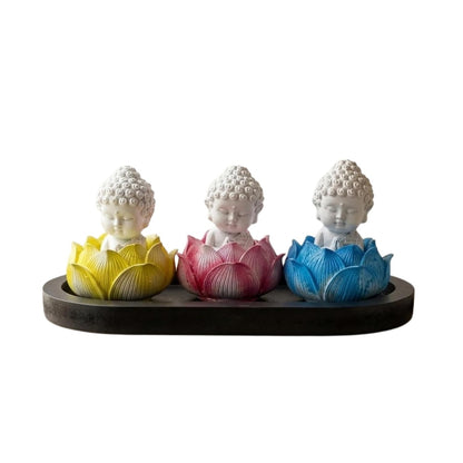 eCraftIndia Set of 3 White Lord Buddha Idols in Lotus Base | Buddha Statues for Car Dashboard Office Home Decor | Gift for Diwali Housewarming Birthday