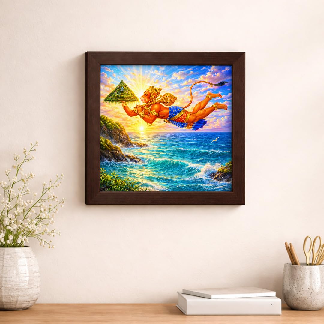 Hanuman Parvat Ocean Hindu Sanjeevni Booti Vastu Health Divine Spiritual Power Sacred Framed Poster Artwork Decor Painting