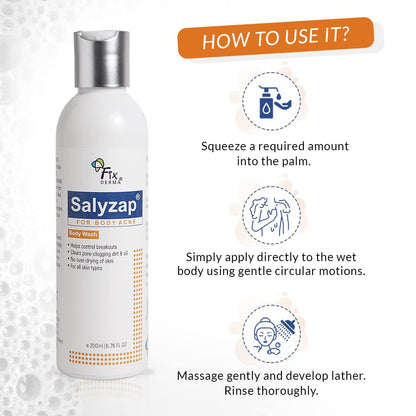 Fixderma Salyzap 2% w/w Salicylic Acid Acne Body Wash 200ml and AZ Acne Body Spray 100ml
