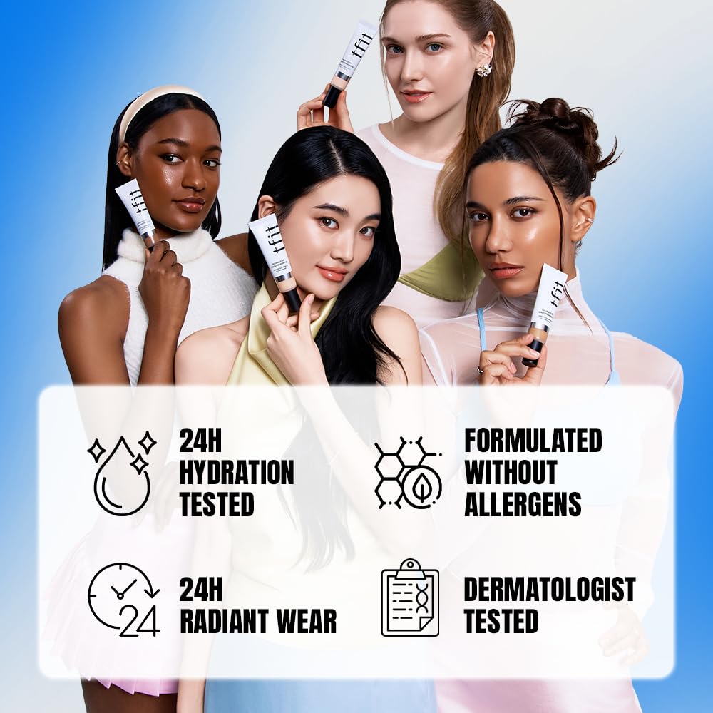 TFIT Radiance Fit Serum Foundation - Flawless Coverage, Dewy finish, Long-lasting, Lightweight, Korean Makeup,1.05 Oz. (C01 Porcelain, 1.05 Oz.)