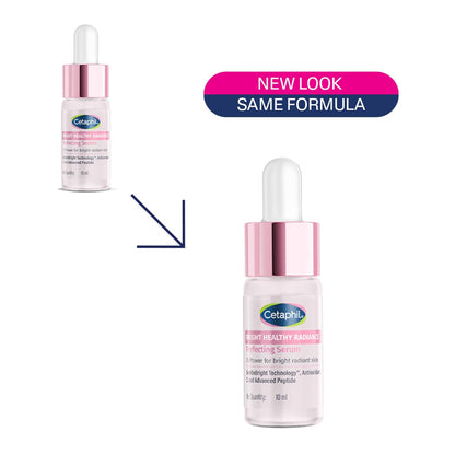 Cetaphil serum bottle with pink cap on a white background, showing 'New Look Same Formula' text.