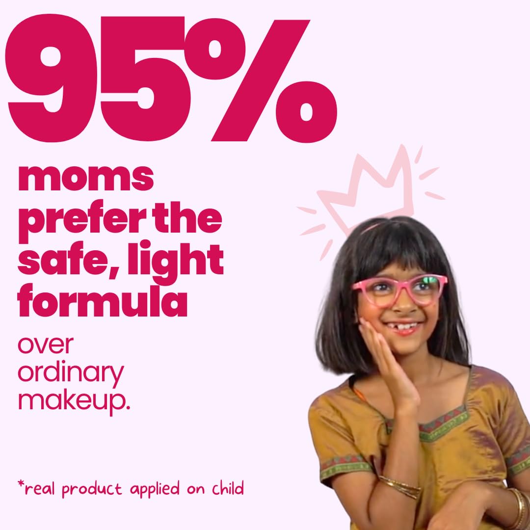 Advertisement with a child wearing glasses and text about makeup preference