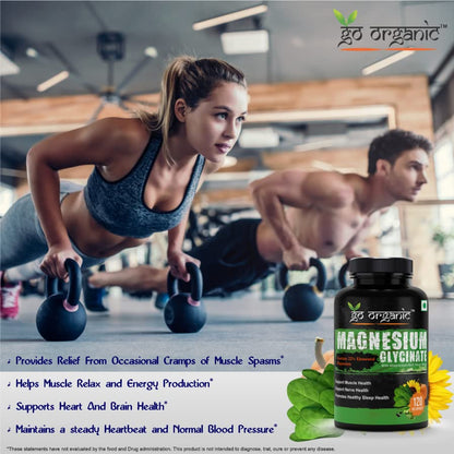 Go Organic Magnesium Glycinate Supplement Glycinate Chelate with Organic Vegetables to Support Sleep, Calm, Muscle Cramp & Stress Relief – Gluten Free, Non GMO - 120 Capsules